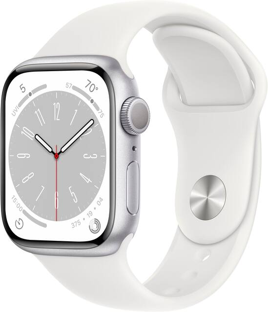 Apple Geek Squad Certified Refurbished Watch Series 8 GPS 41mm Aluminum Case with White Sport Band S M Silver 2022 TI GSRF MP6L3LL A Best Buy