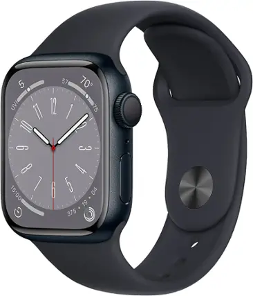 Front. Apple - Apple Geek Squad Certified Refurbished Watch Series 8 (GPS) 41mm Aluminum Case with Midnight Sport Band - M/L - Midnight.