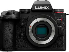 Front. Panasonic - LUMIX G9II Mirrorless Camera (Body Only) - Black.