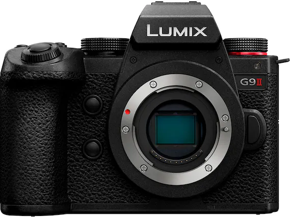 Front. Panasonic - LUMIX G9II Mirrorless Camera (Body Only) - Black.