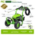 Angle. Greenworks - Electric Pressure Washer up to 3000 PSI at 2.0 GPM Combo Kit with short gun, mitts, and 15" surface cleaner - Green.
