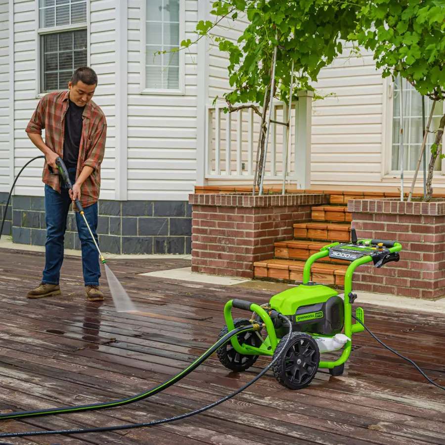 Alt View 18. Greenworks - Electric Pressure Washer up to 3000 PSI at 2.0 GPM Combo Kit with short gun, mitts, and 15" surface cleaner - Green.