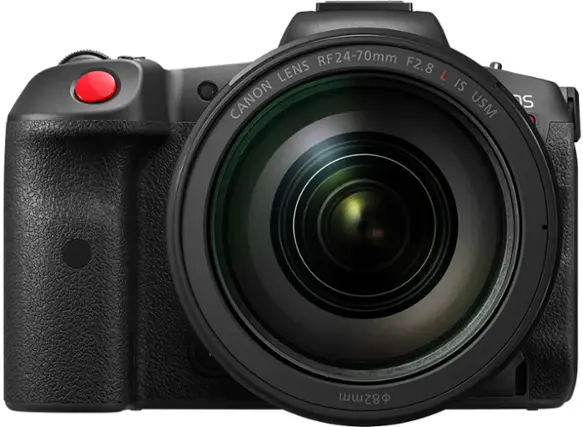Front. Canon - EOS R5 C 8K Video Mirrorless Cinema Camera with RF 24-70 f/2.8 L IS USM Lens - Black.