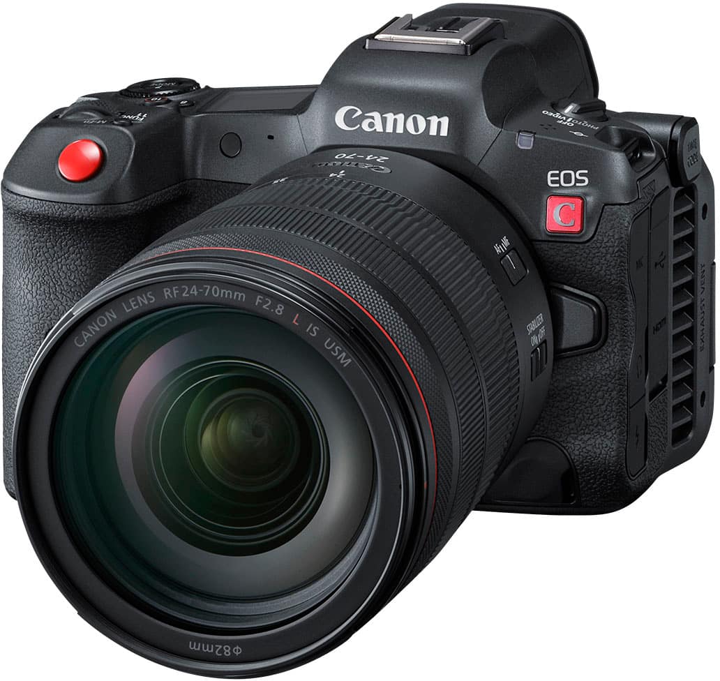 Left. Canon - EOS R5 C 8K Video Mirrorless Cinema Camera with RF 24-70 f/2.8 L IS USM Lens - Black.