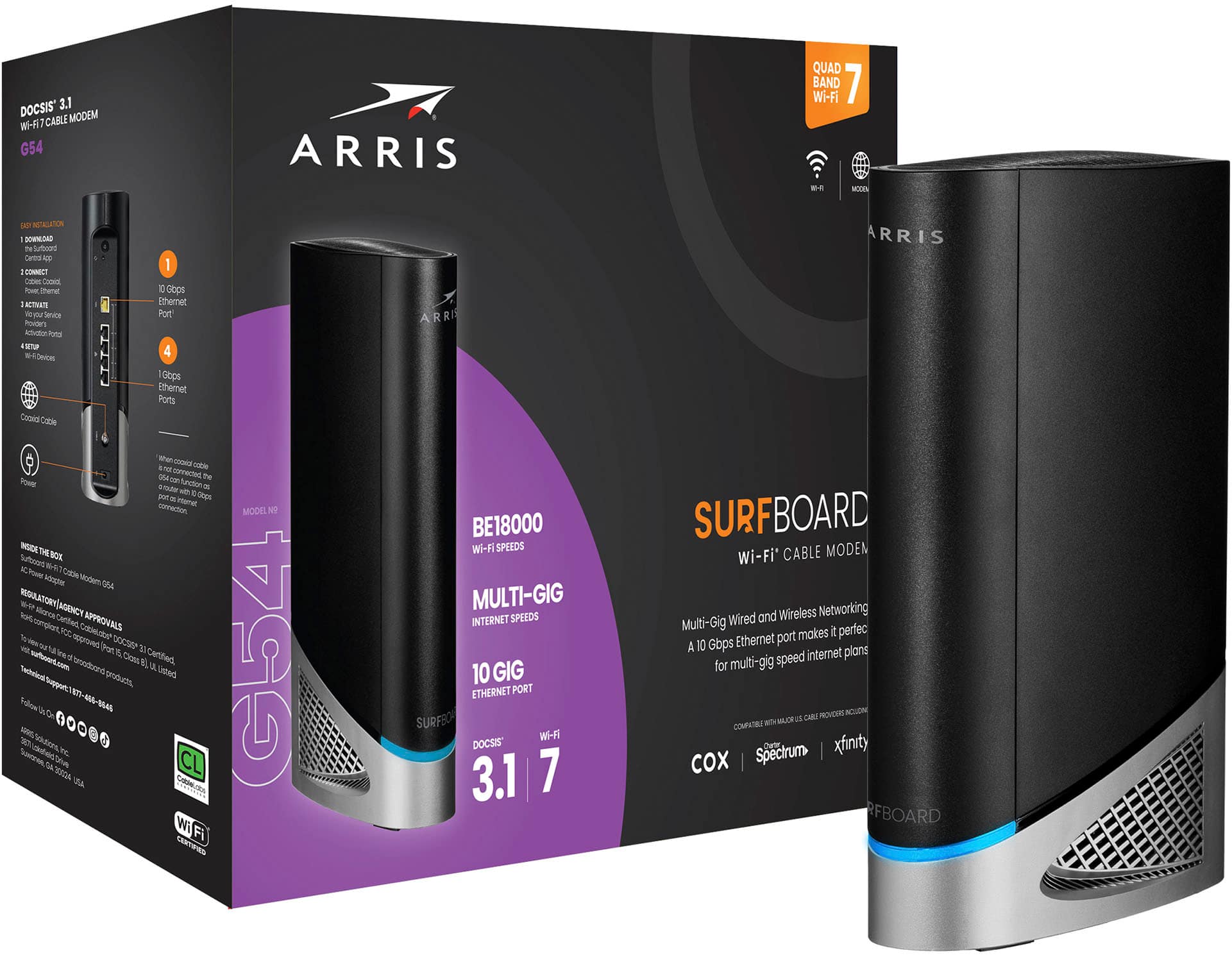 Front. ARRIS - Surfboard Wi-Fi 7 Router with DOCSIS 3.1 Cable Modem - black.
