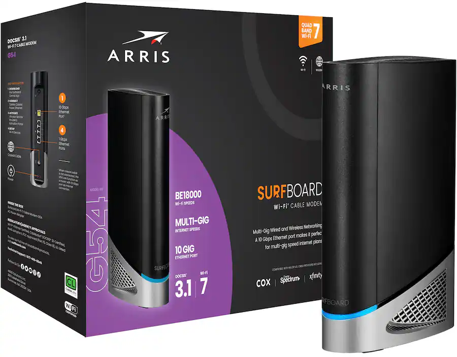 ARRIS Surfboard Wi Fi 7 Router with DOCSIS 3.1 Cable Modem Black G54 ...