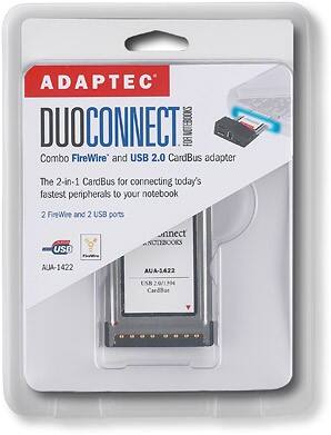 Front Standard. Adaptec - USB 2.0 and FireWire Notebook Card.