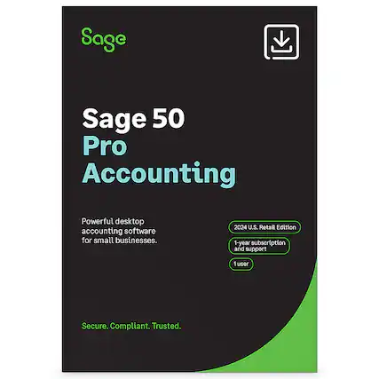 Front. Sage - SAGE 50 PRO ACCOUNTING 2024 U.S. 1-USER 1-YEAR SUBSCRIPTION.