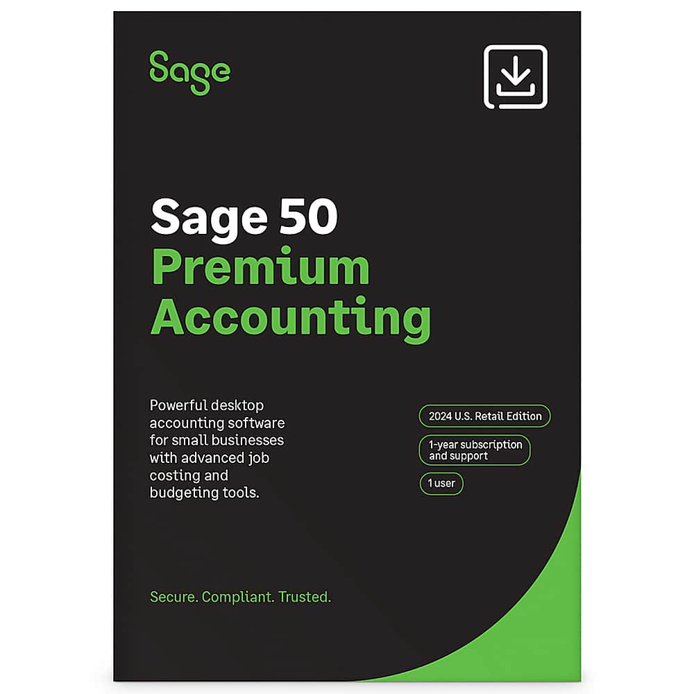 Front. Sage - SAGE 50 PREMIUM ACCOUNTING 2024 U.S. 1-USER 1-YEAR SUBSCRIPTION.