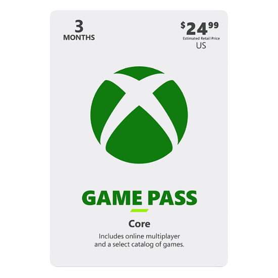 Front. Microsoft - Xbox Game Pass Core 3 Month Subscription.