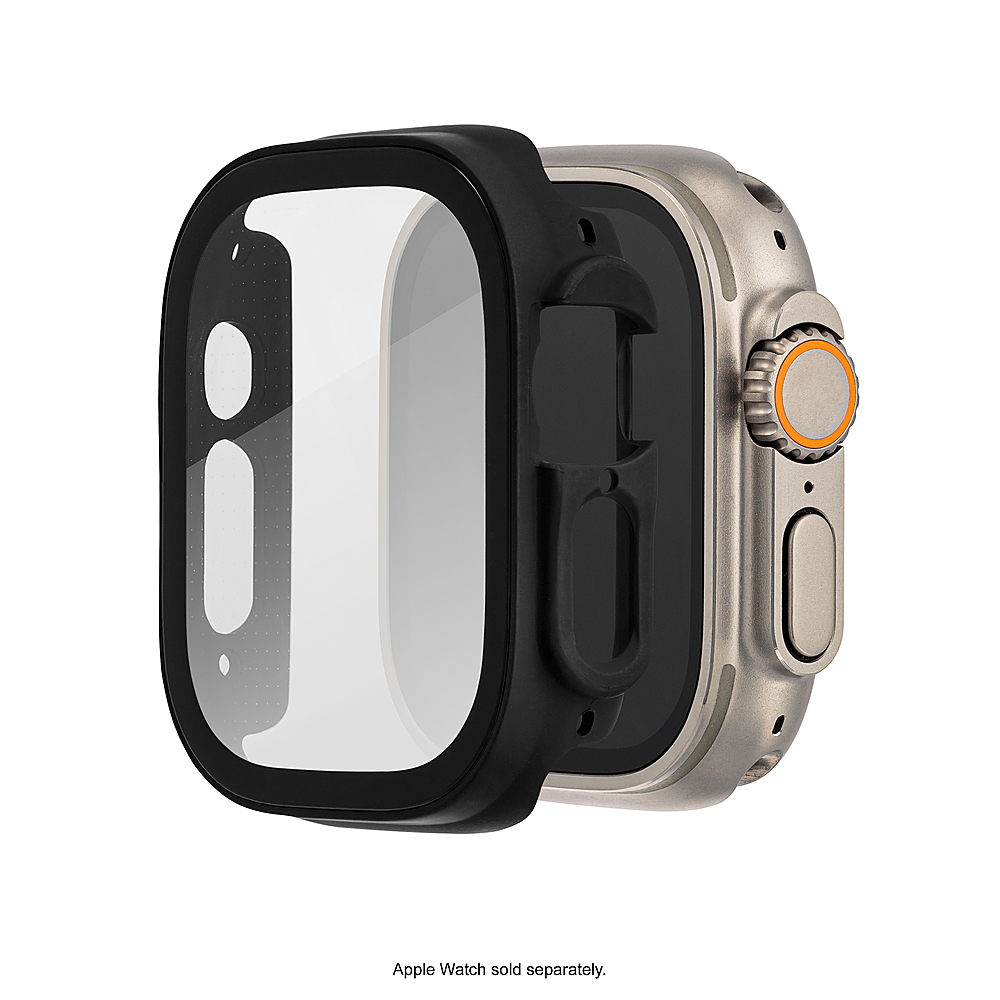 Angle View: WITHit - Protective Glass Cover with Integrated Black Bumper for Apple Watch Ultra/Ultra 2 (49mm) - Black