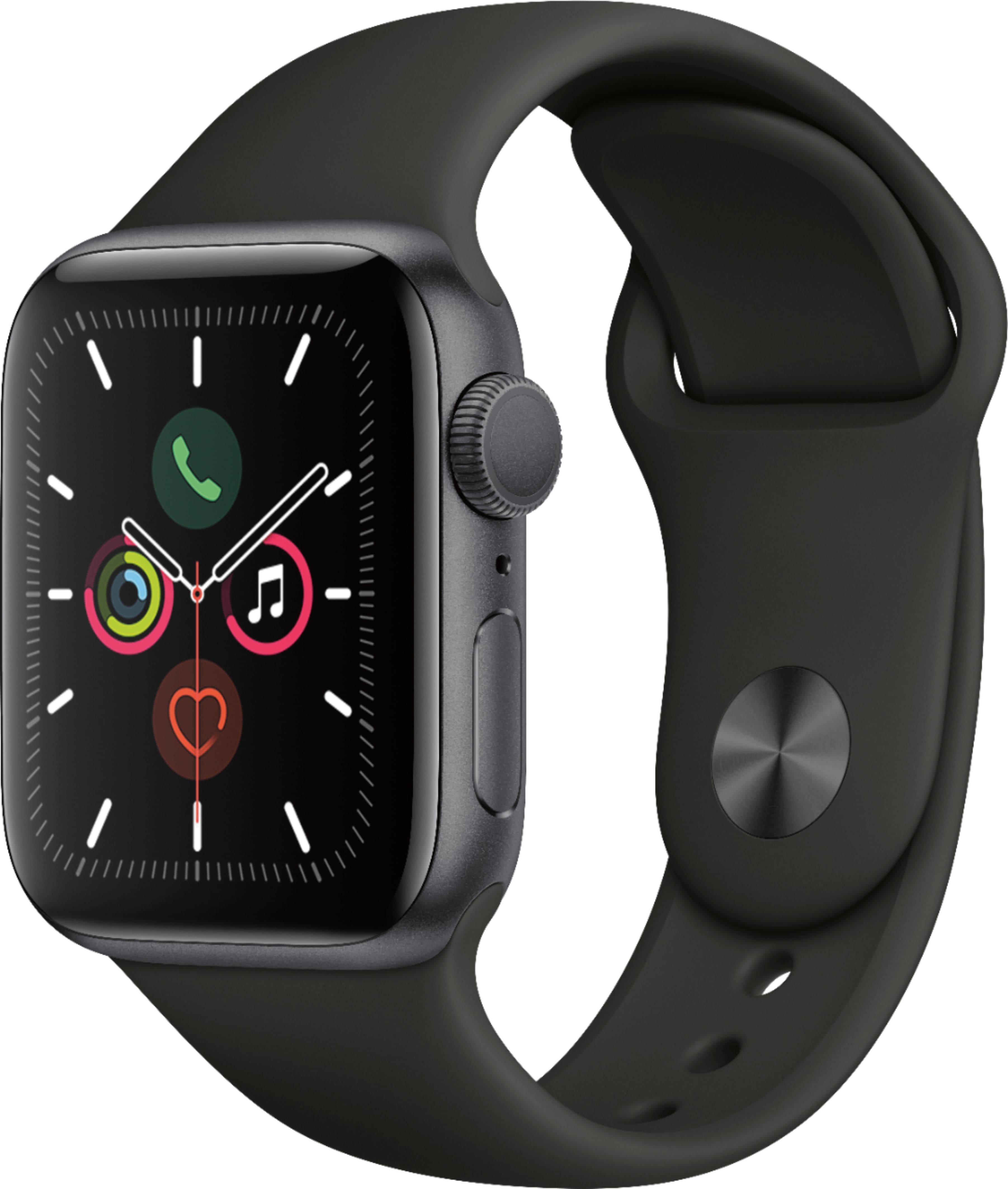 Apple Geek Squad Certified Refurbished Watch Series 5 (GPS) 40mm Aluminum Casewith Black Sport Band - Space Gray - (2019) - Front_Zoom