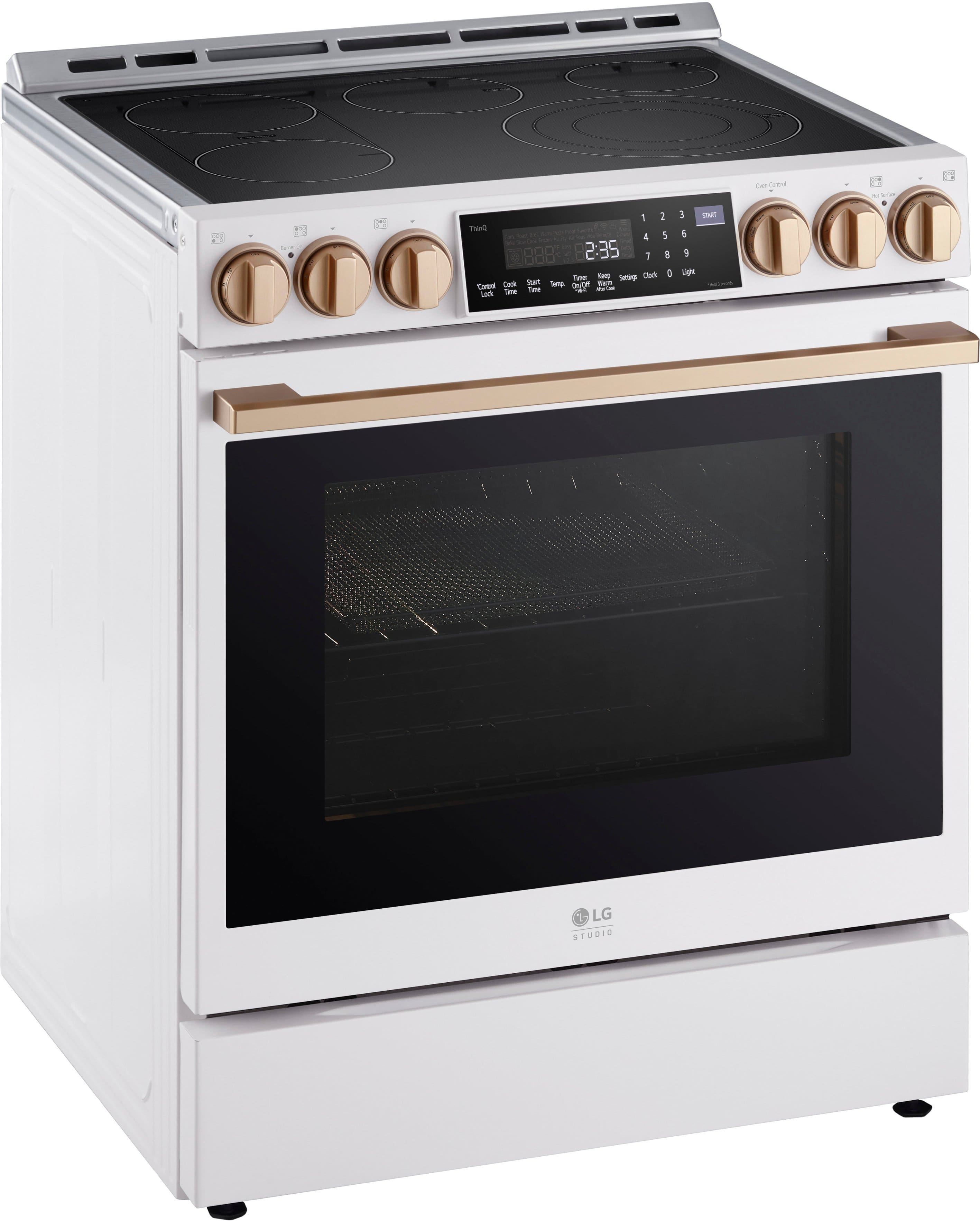 Angle. LG - STUDIO 6.3 Cu. Ft. Smart Slide-In Electric True Convection Range with EasyClean and Air Sous Vide - Essence White.