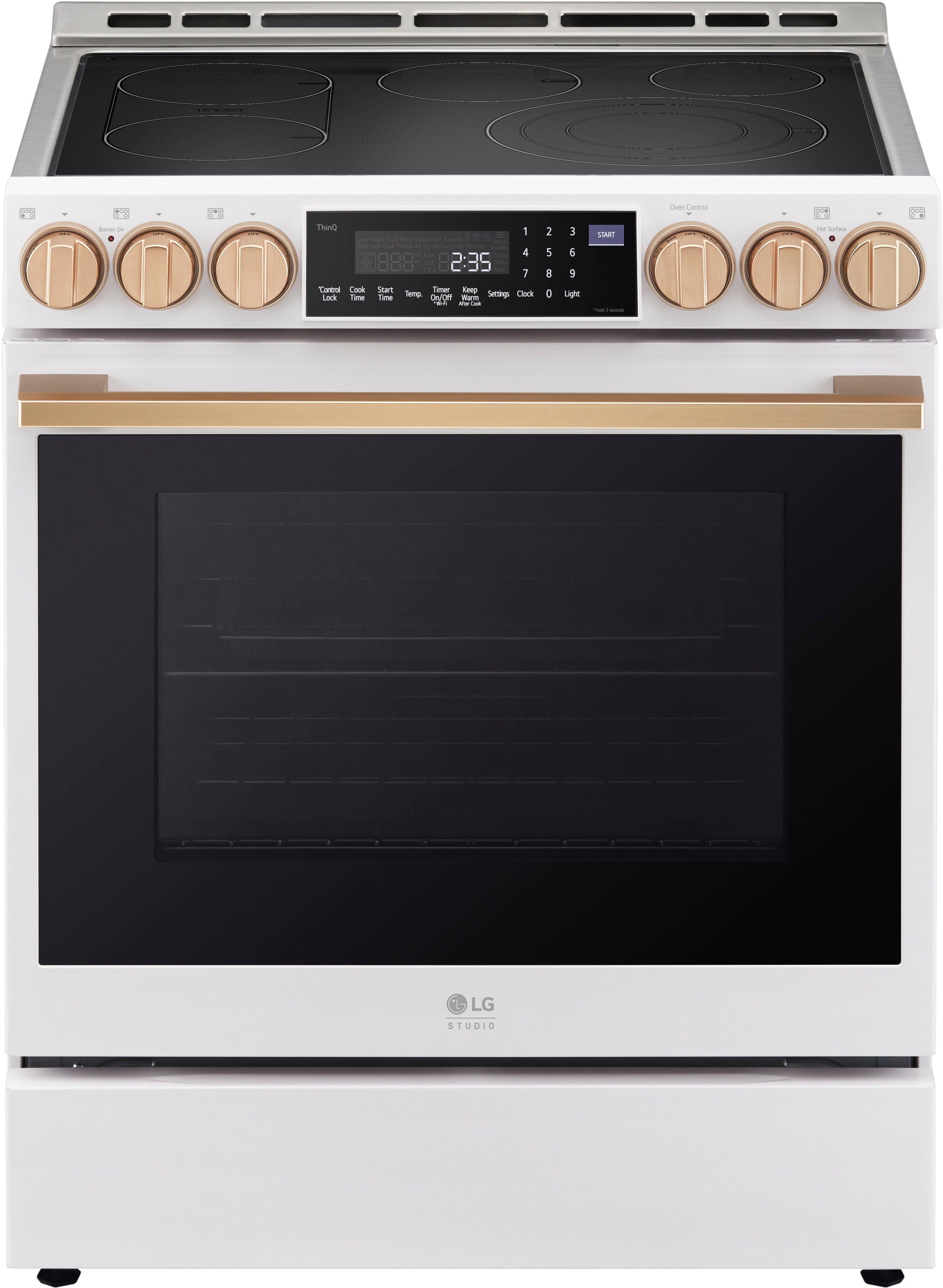 Left. LG - STUDIO 6.3 Cu. Ft. Smart Slide-In Electric True Convection Range with EasyClean and Air Sous Vide - Essence White.