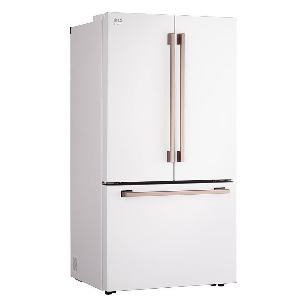 Angle. LG - STUDIO Counter-Depth MAX 26.5 Cu. Ft. French Door Smart Refrigerator with Internal Water Dispenser - Essence White.