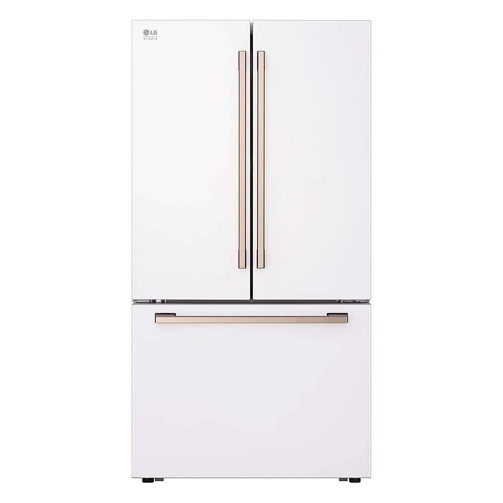 Front. LG - STUDIO Counter-Depth MAX 26.5 Cu. Ft. French Door Smart Refrigerator with Internal Water Dispenser - Essence White.