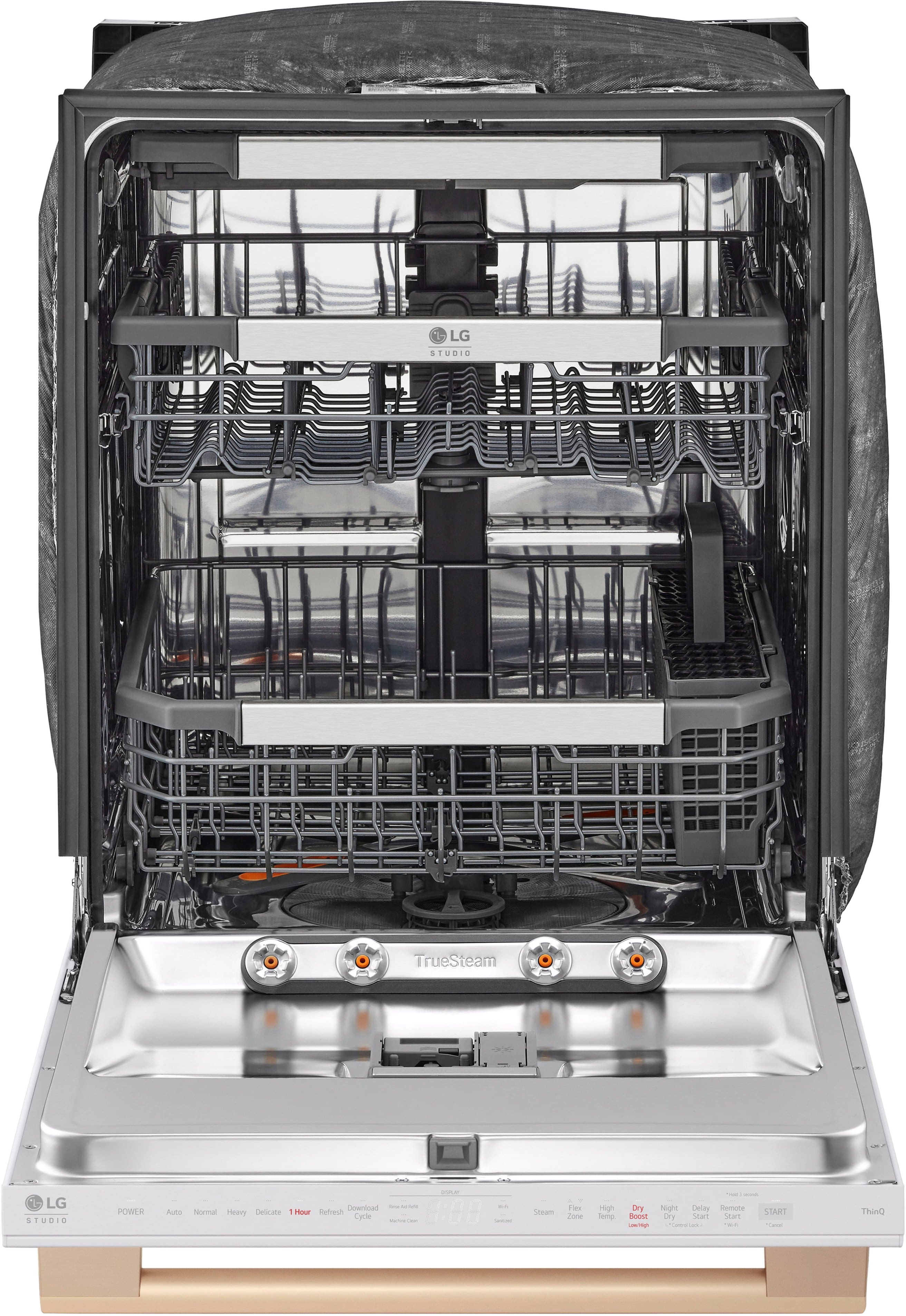 Angle. LG - STUDIO 24" Top Control Smart Built-In Stainless Steel Tub Dishwasher with 3rd Rack, QuadWash Pro, and 40dBA - Essence White.