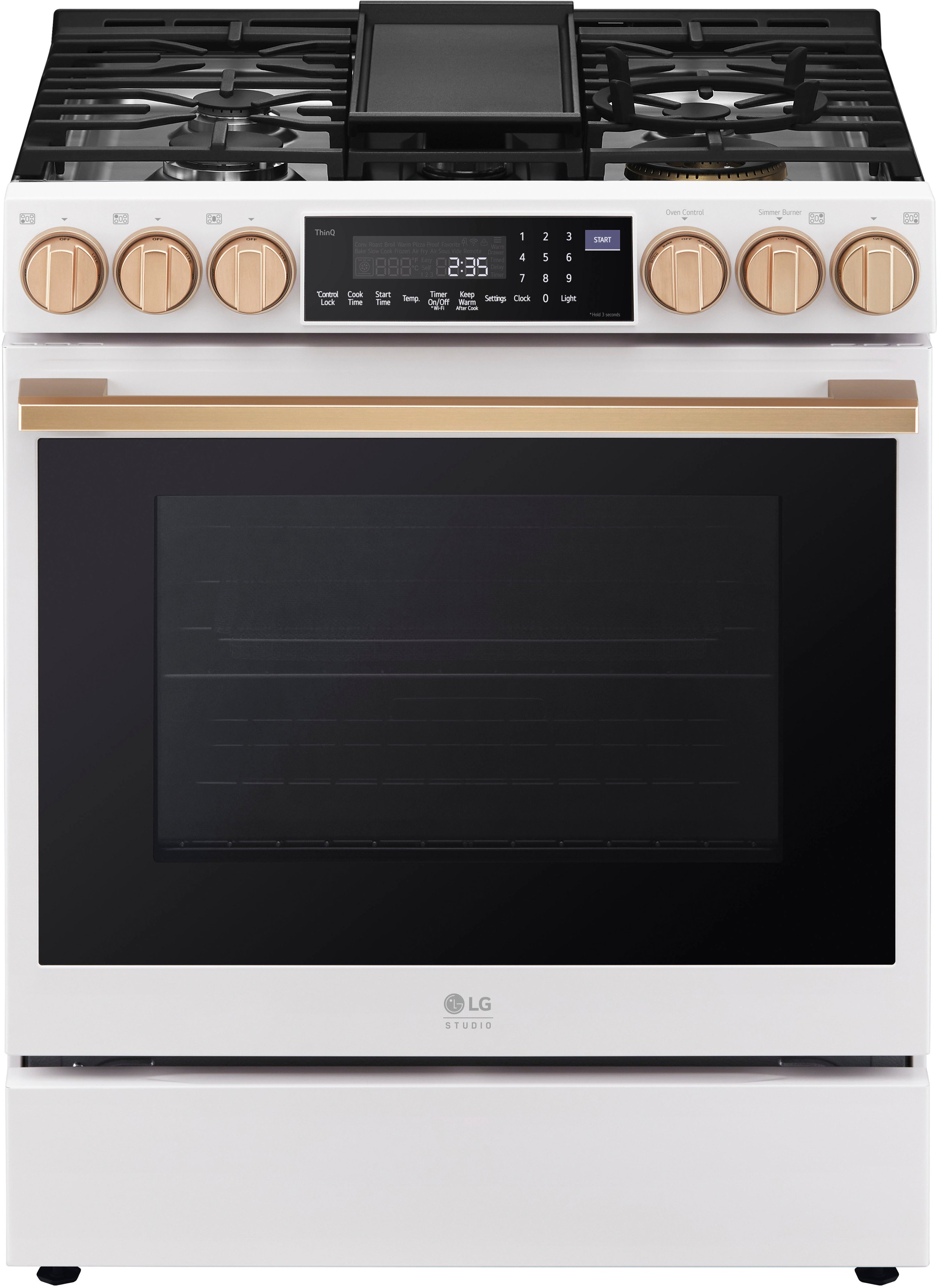 Left. LG - STUDIO 6.3 Cu. Ft. Slide-In Gas True Convection Range with EasyClean and Sous Vide - Essence White.