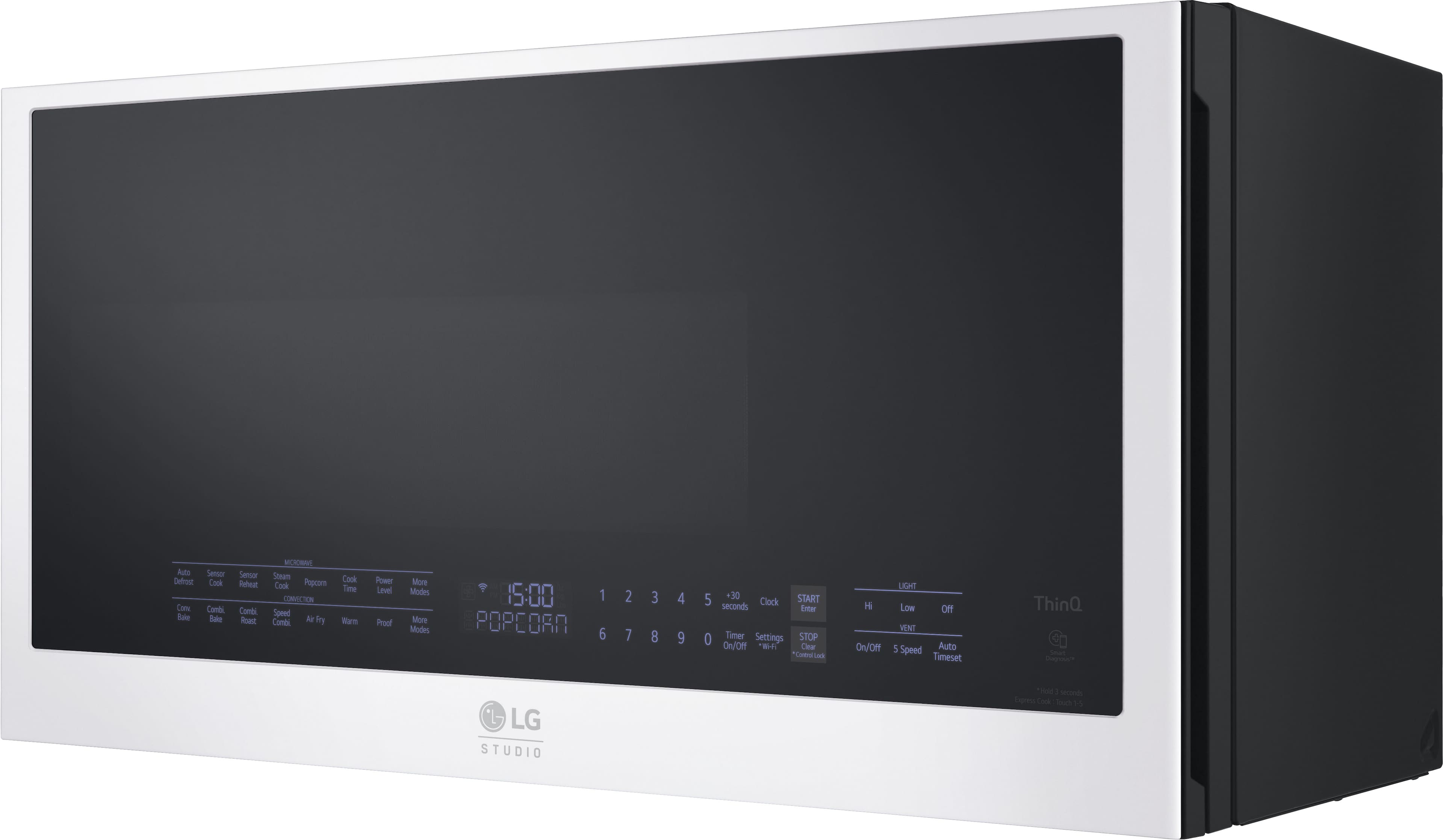 Left. LG - STUDIO 1.7 Cu. Ft. Convection Over-the-Range Microwave with Sensor Cooking and Air Fry - Essence White.