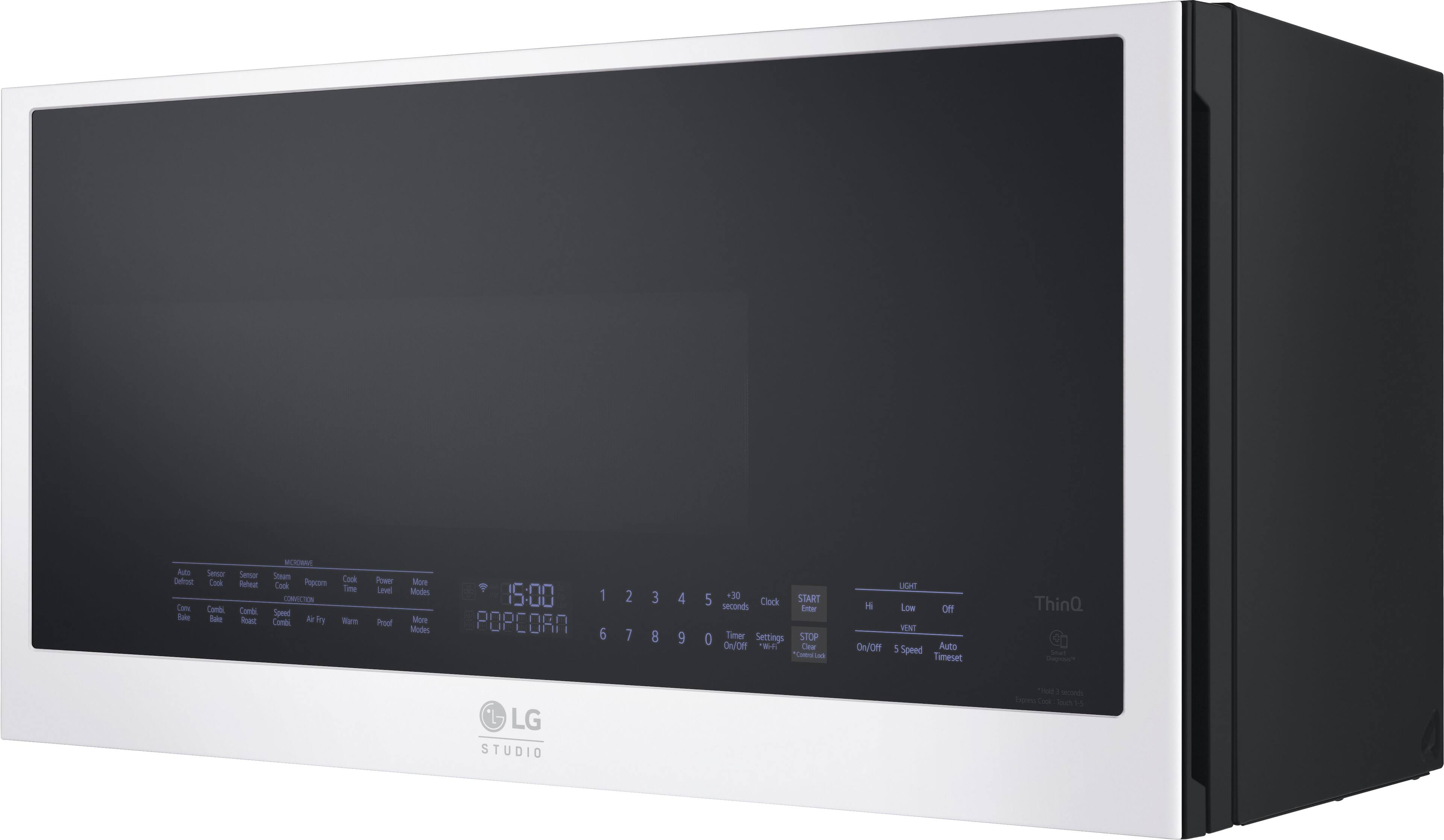 Left. LG - STUDIO 1.7 Cu. Ft. Convection Over-the-Range Microwave with Sensor Cooking and Air Fry - Essence White.