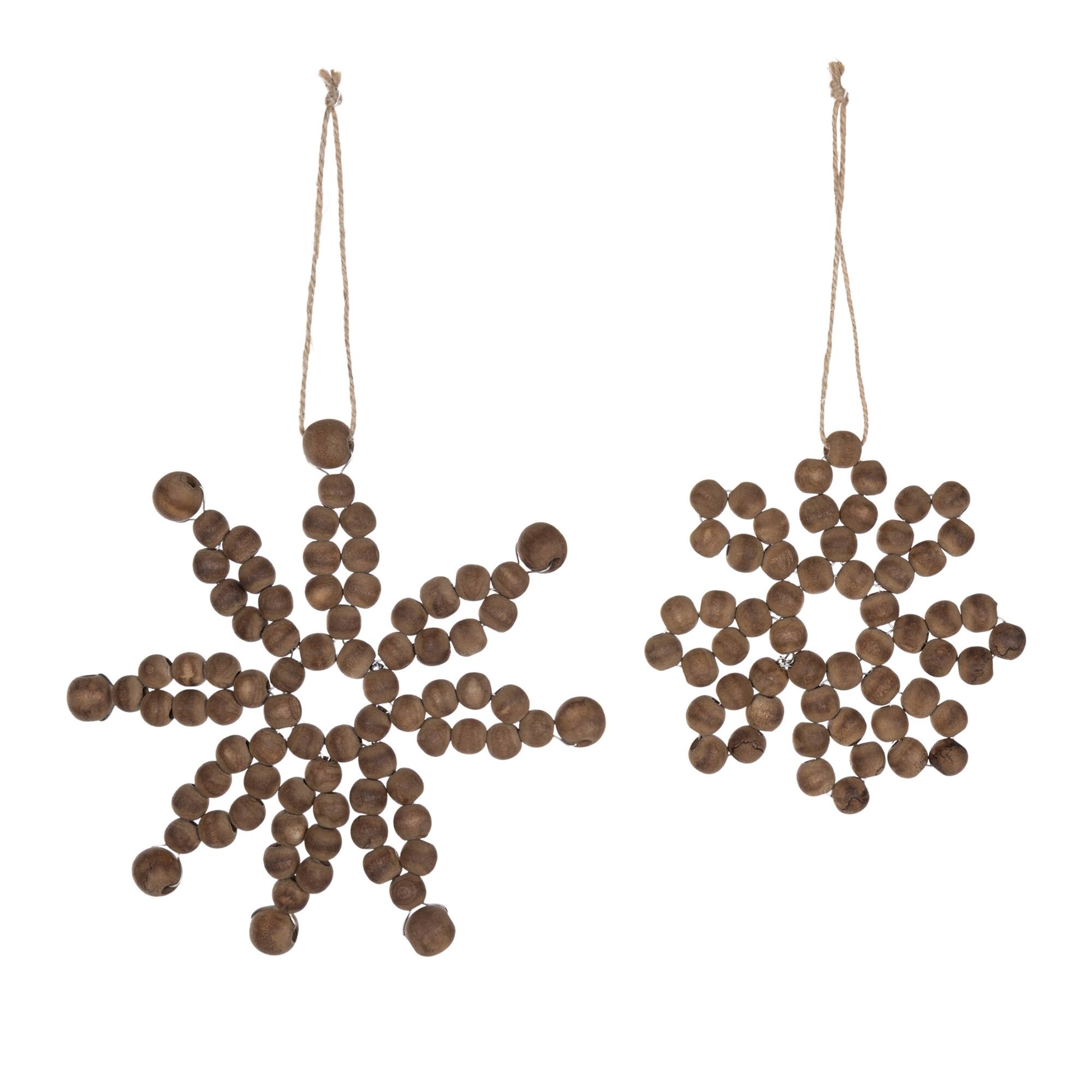 Angle. BreeBe - Wood Bead Snowflake Ornament (Set of 12) - Brown.