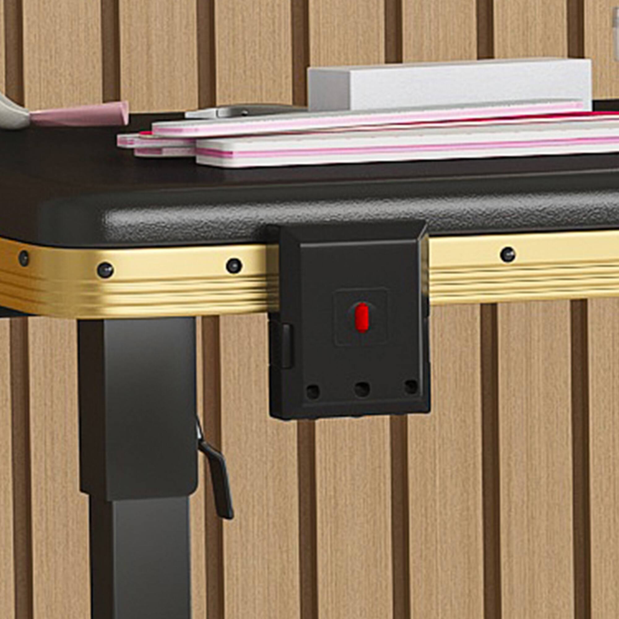 Left. GOODSILO - Professional Folding Nail Art Table with LED Mirror Bluetooth Speaker Lockable Drawers Telescopic Pole Salon Station - Black+Gold.