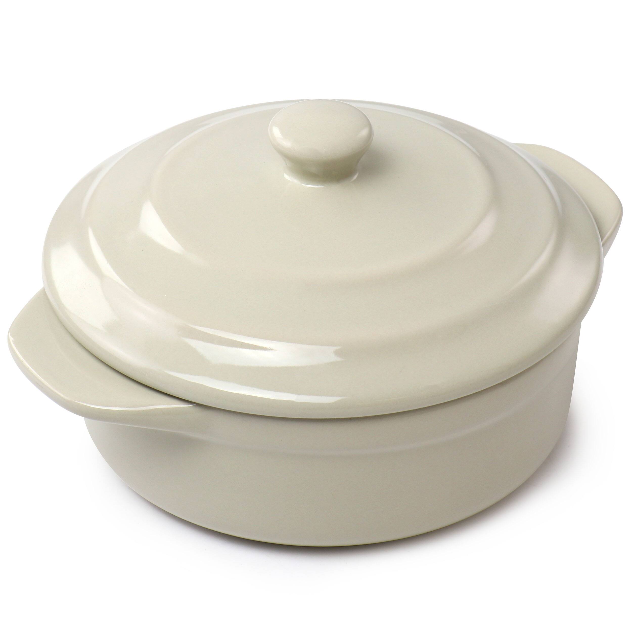 Alt View 1. Martha Stewart - Martha Stewart Stoneware Round Mini Casserole with Lid in Beige - Beige.