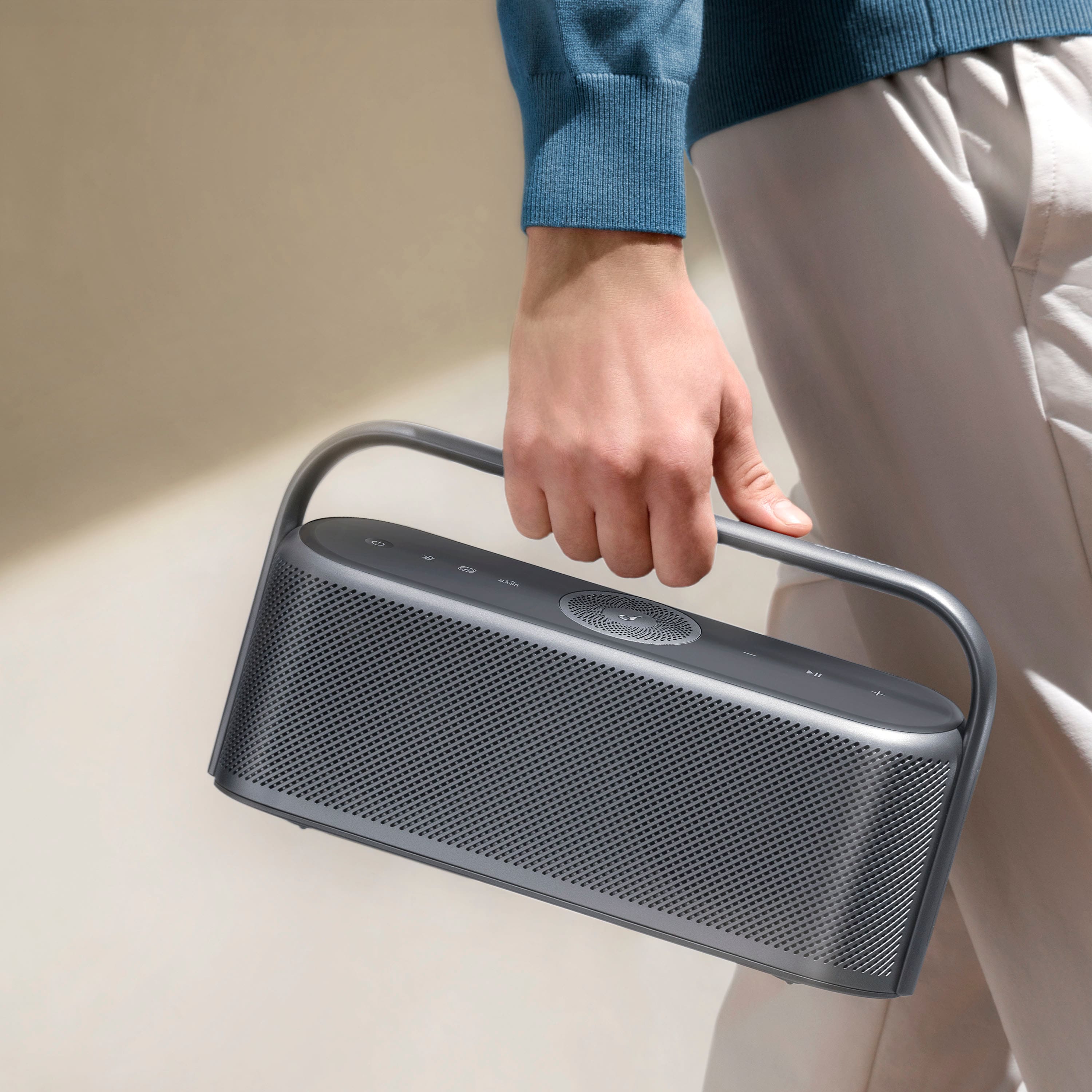 Alt View 1. Soundcore - by Anker Motion X600 Hi-Res Spatial Audio IPX7 Waterproof Portable Bluetooth Speaker with Aux-In and Rugged Metal Design - Black.