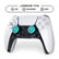 The image features a white and black gaming controller with two blue attachments on the front. The controller has a button on the top and a trigger on the bottom. The attachments are likely designed to enhance the gaming experience by providing additional functionality or comfort.