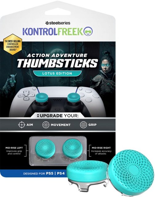 Front. KontrolFreek - Action Lotus Thumbsticks, PlayStation 5 - Teal/Clear.