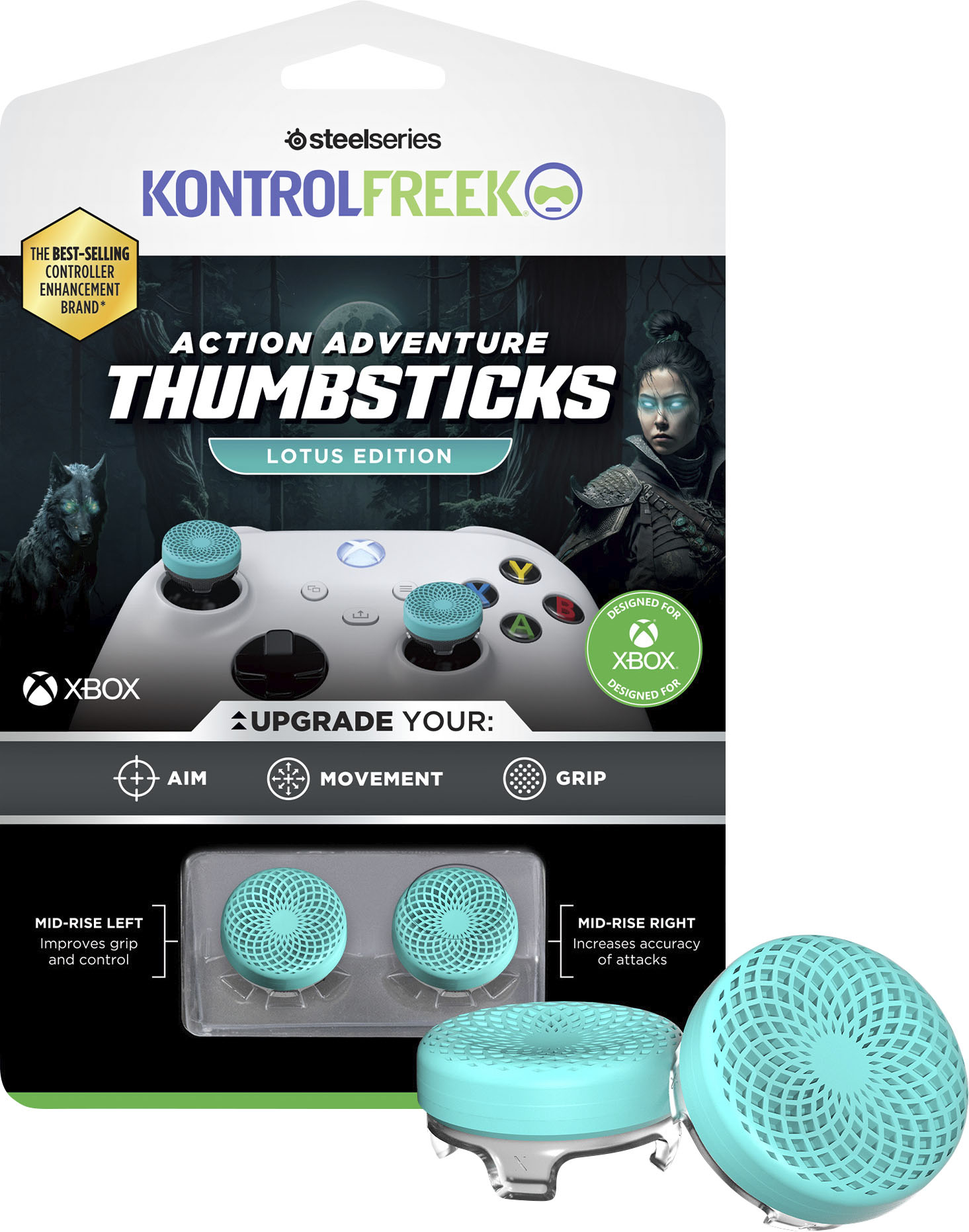 KontrolFreek - Action Lotus Thumbsticks, Xbox - Teal/Clear