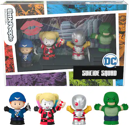Front. Little People - Collector DC Suicide Squad Figures.