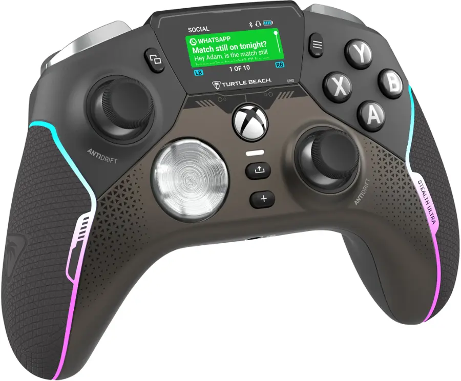 Left. Turtle Beach - Stealth Ultra Wireless Controller with charge dock, 30-hour battery designed for Xbox Series X|S, Windows PC, Android - Black.