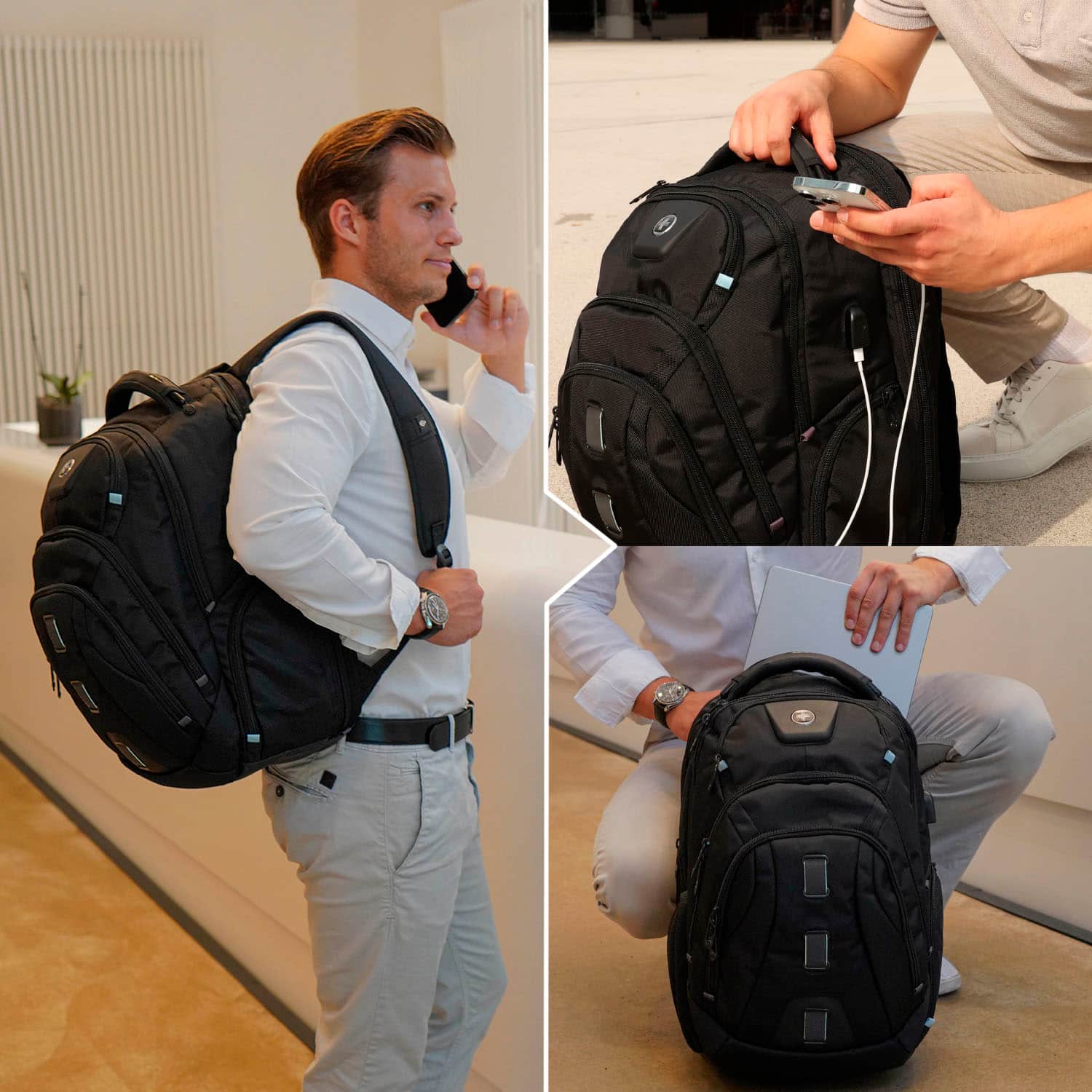 Alt View 37. Swissdigital Design - Pixel Pro Notebook Backpack with Integrated USB Charging Port/RFID Protection - Black.