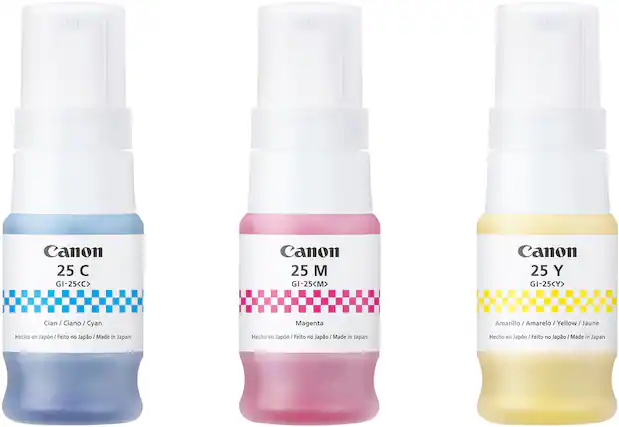 Front. Canon - MegaTank GI-25 CMY 3 Ink Bottles Pack - Cyan/Magenta/Yellow.