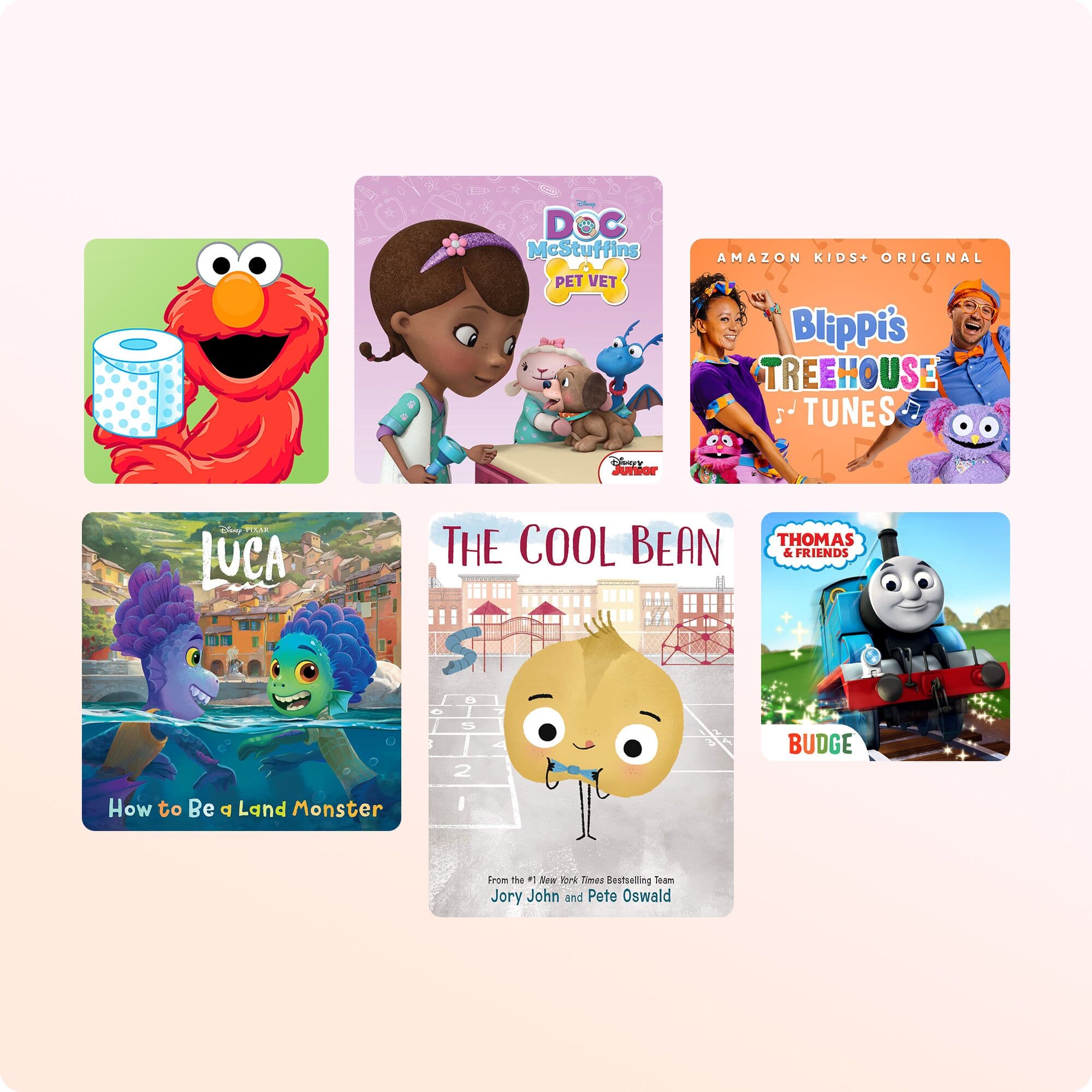 The largest text reads "The Cool Bean." The image is categorized as Tablets, which includes a variety of children's books and shows.