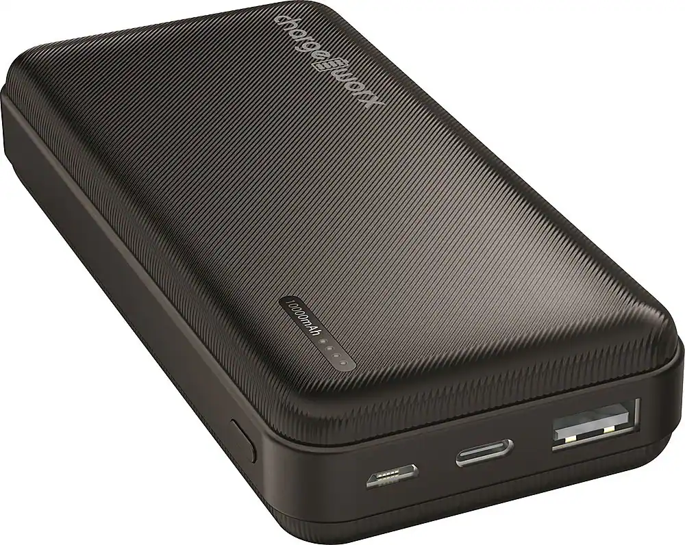 Front. Chargeworx - 10,000mAh Dual USB Power Bank - Black.