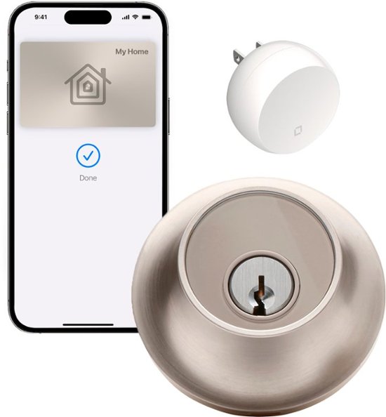 Front. Level - Lock+ Connect with Keypad Smart Lock Bluetooth/Wi-Fi Replacement Deadbolt with App / Keypad / Key Access - Satin Nickel.
