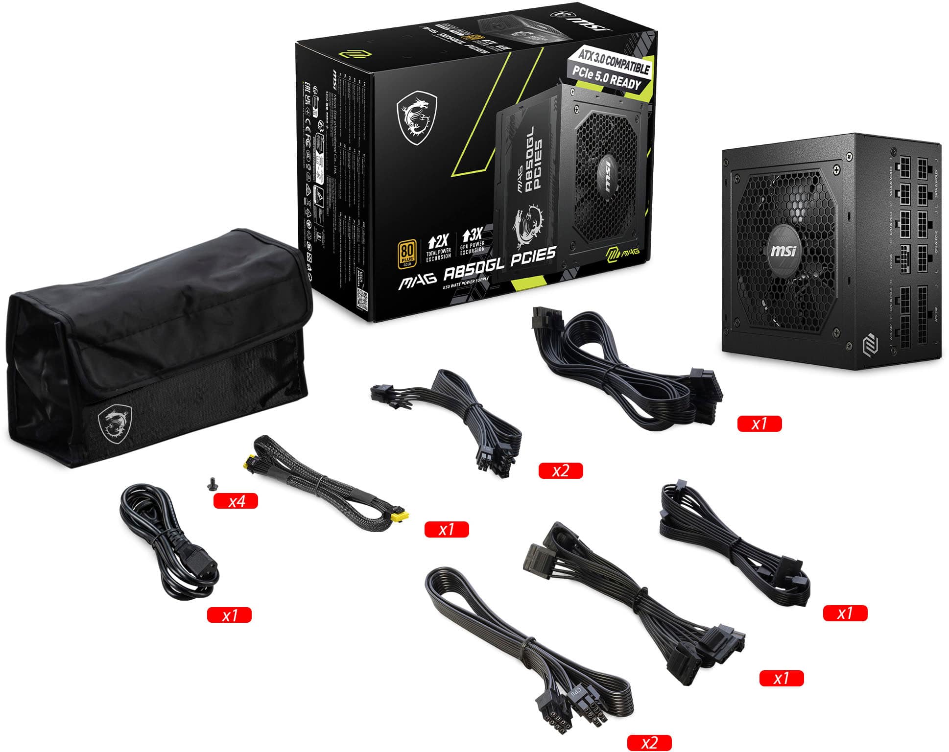 Alt View 15. MSI - A850GL PCIE 5 850W ATX 3.0 Full Modular 80 Plus Gold Gaming Power Supply - Black.
