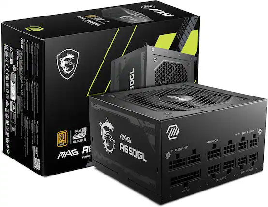 Front. MSI - A65GL 650W Full Modular 80 Plus Gold Power Supply - Black.