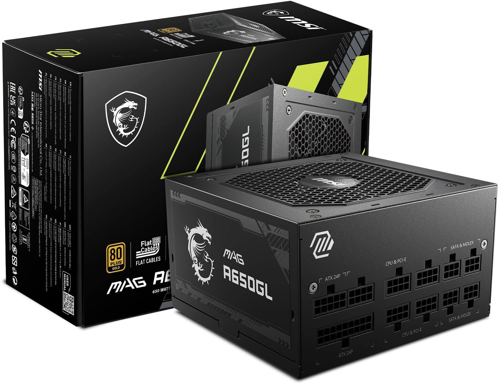 Front. MSI - A65GL 650W Full Modular 80 Plus Gold Power Supply - Black.