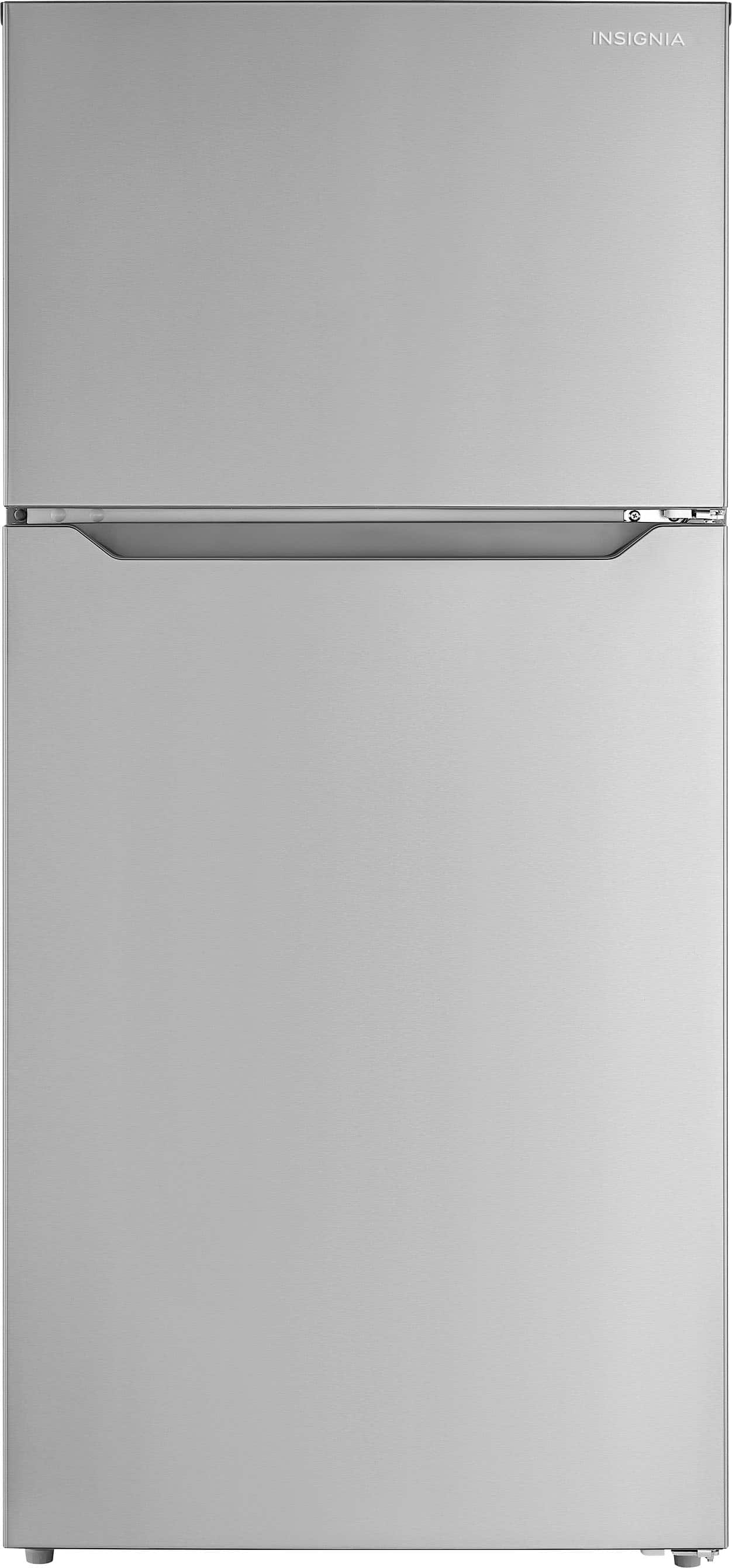 Front. Insignia™ - 14.2 Cu. Ft. Top-Freezer Refrigerator with ENERGY STAR Certification - Stainless Steel.