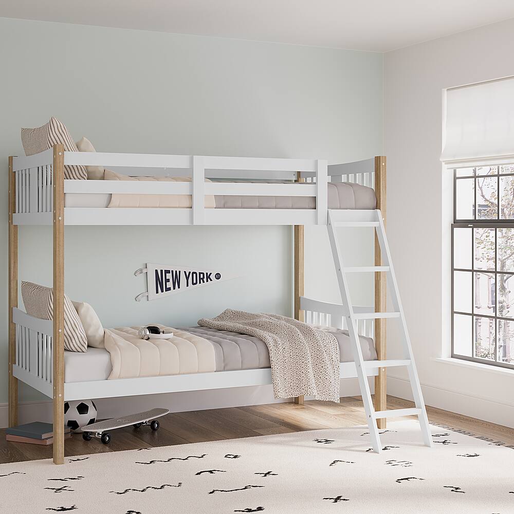 Angle View: Storkcraft - Caribou Solid Hardwood Twin Bunk Bed - White/Natural