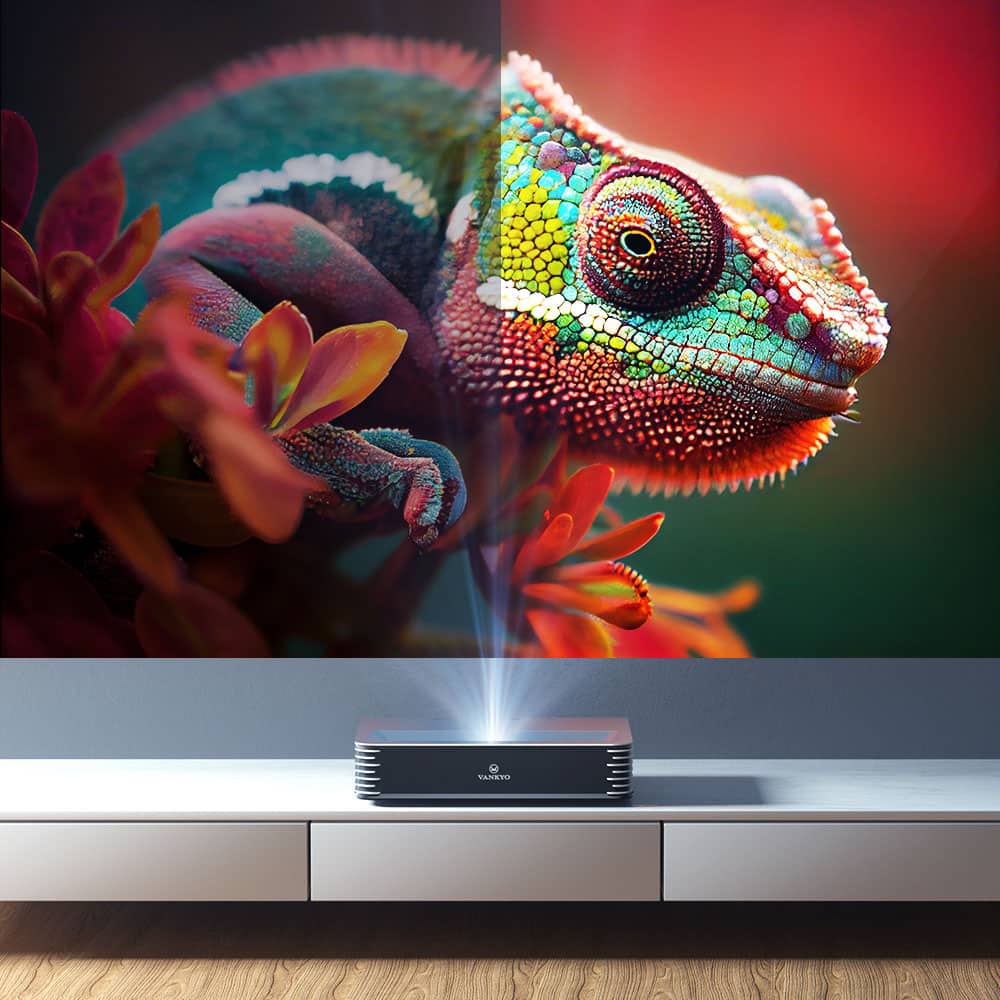 Angle. Vankyo - Vista T4 4K UNative Triple Laser Ultra Short Throw Projector, Smart Content TV Stick Included - Silver.