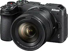 Front. Nikon - Z 30 4K Mirrorless Camera w/ NIKKOR Z DX 12-28mm f/3.5-5.6 PZ VR Lens - Black.