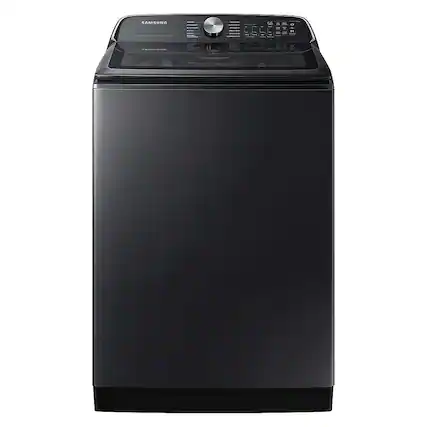 Front. Samsung - 5.4 cu. ft. High-Efficiency Smart Top Load Washer with ActiveWave Agitator - Brushed Black.