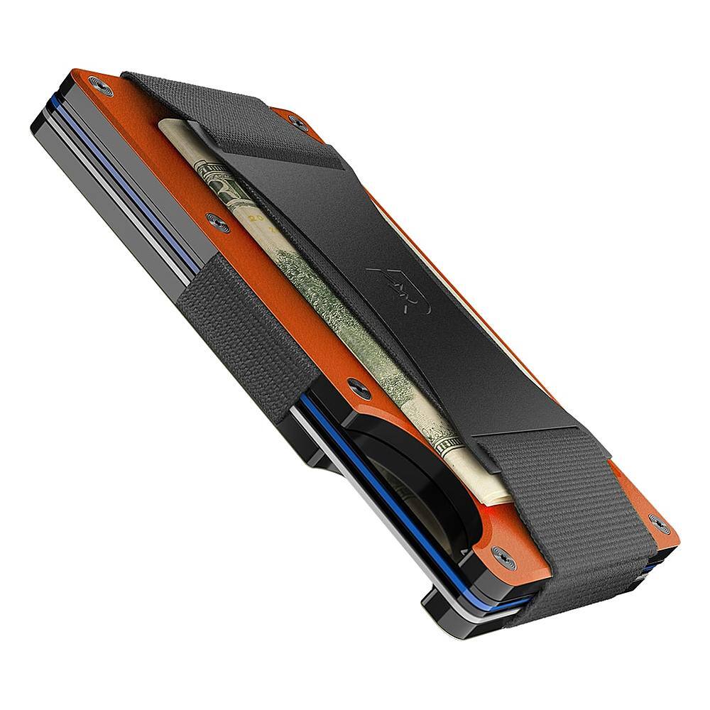 Angle. The Ridge Wallet - The Ridge Wallet - Aluminum: Cash Strap - Basecamp Orange.