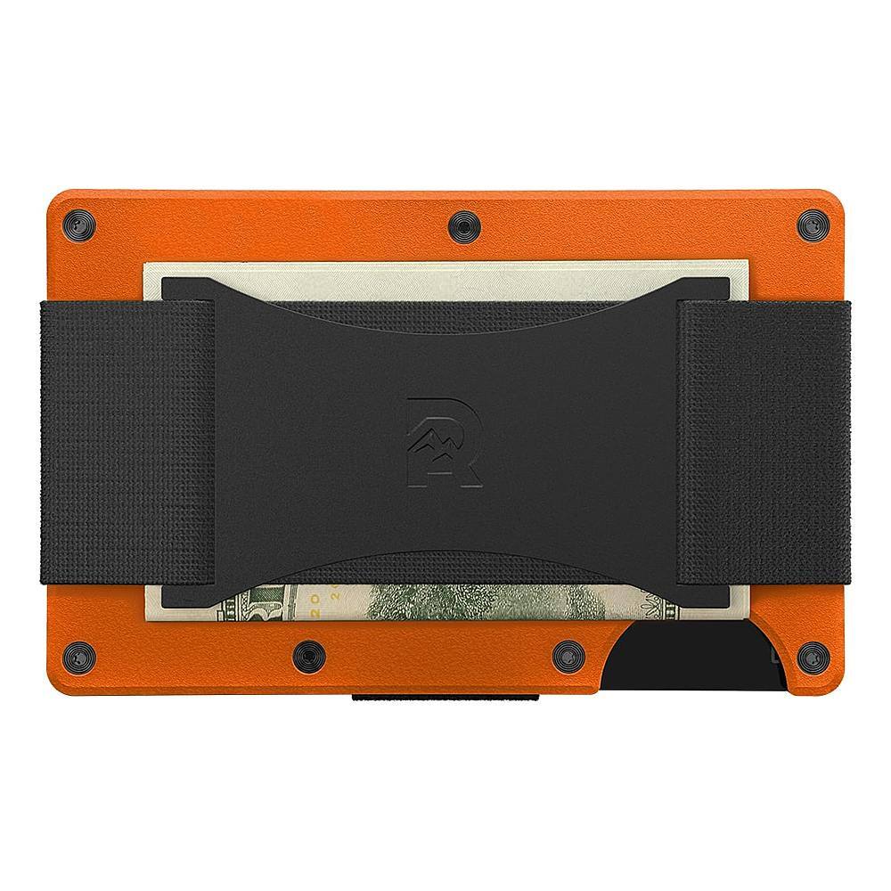 Left. The Ridge Wallet - The Ridge Wallet - Aluminum: Cash Strap - Basecamp Orange.
