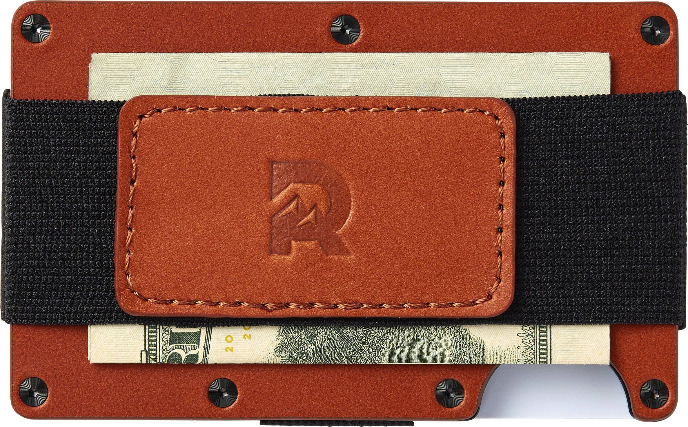 Angle. The Ridge Wallet - Leather Cash Strap - Tobacco Brown.