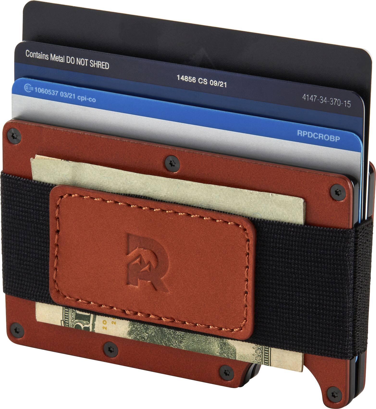 Left. The Ridge Wallet - Leather Cash Strap - Tobacco Brown.